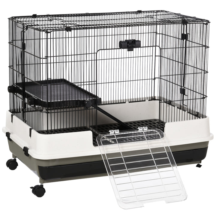 Small Animal Steel Wire Rabbit Cage Pet Play House  W/ Waste Tray Black