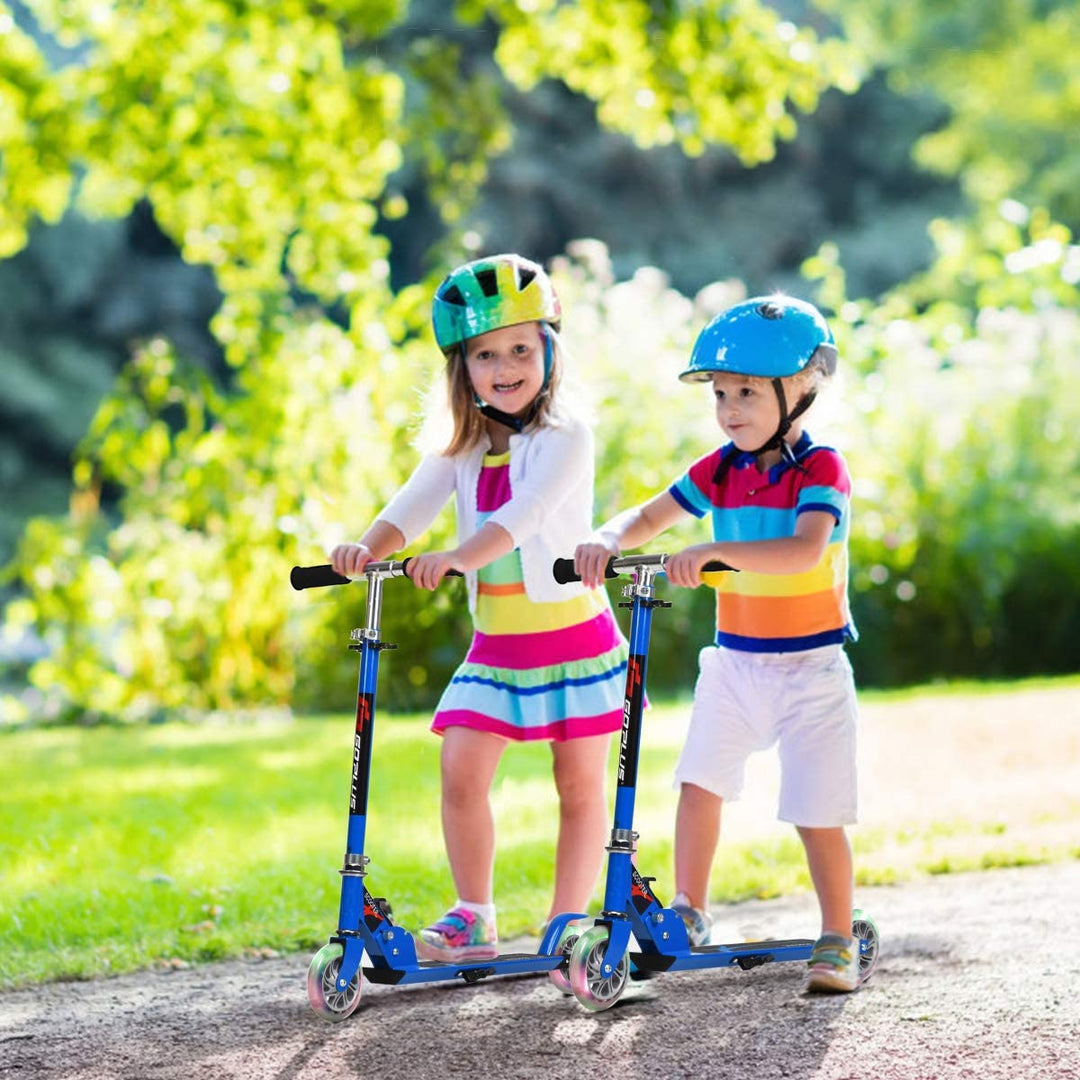 Kids Aluminum Folding Stunt Scooter with LED Wheels-Blue