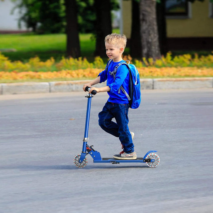 Kids Aluminum Folding Stunt Scooter with LED Wheels-Blue