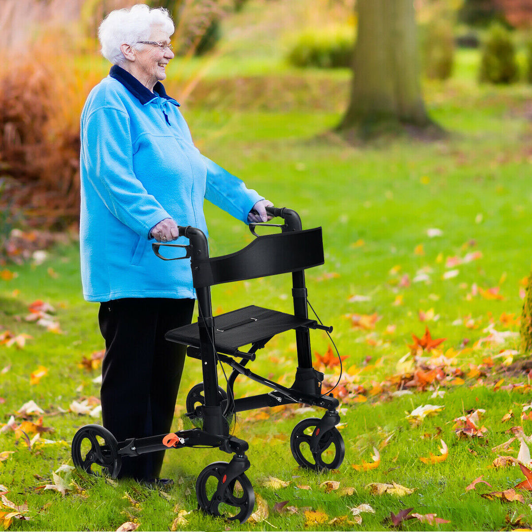 Foldable Rollator Mobility Aid with Bag-Black