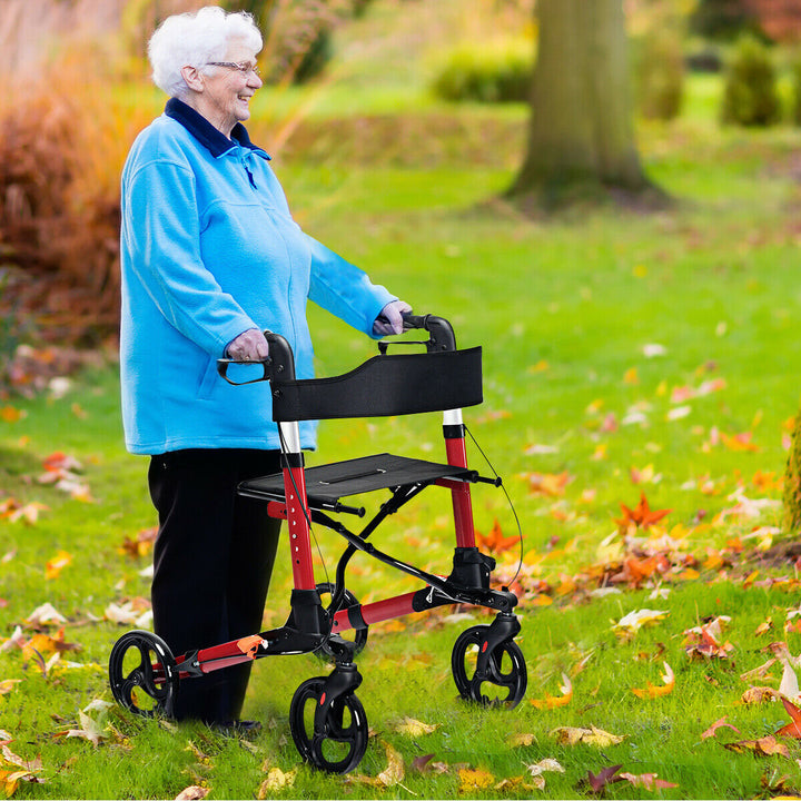 Lightweight Aluminium Folding Walking Mobility Aid With 4 Wheels-Red