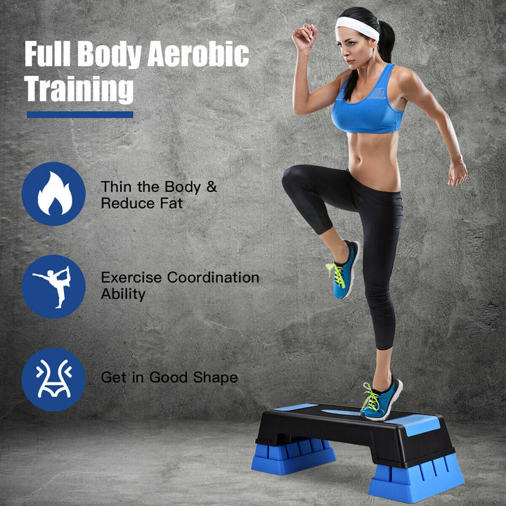 Aerobic Exercise Step with Risers for Home and Gym-Blue