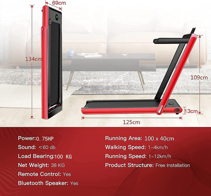 Folding Bluetooth Electric Treadmill-Red