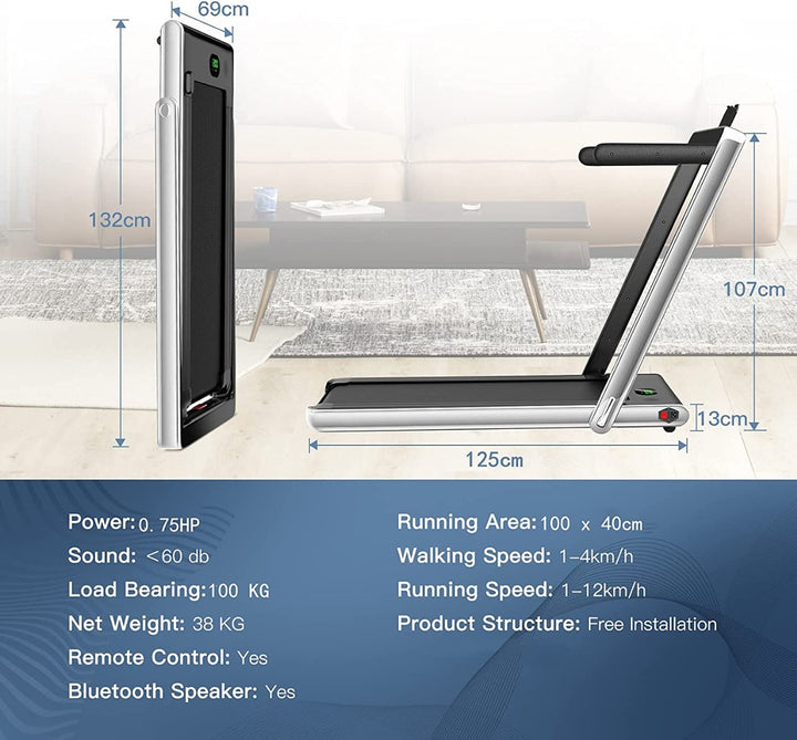 Folding Electric Treadmill with Bluetooth Capability-Silver