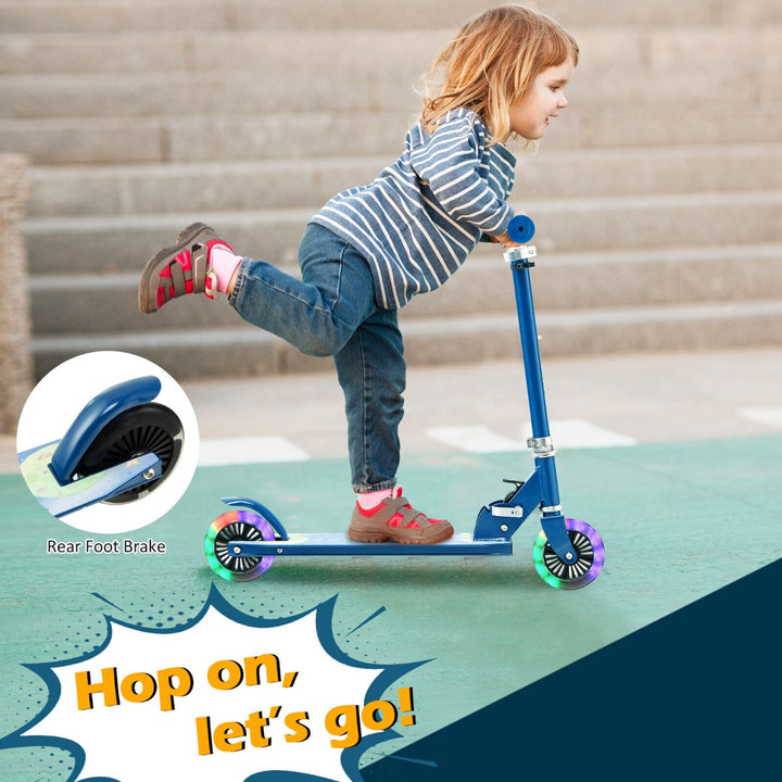 Foldable Kids Scooter with Light Up Wheels Adjustable Handlebar-Blue