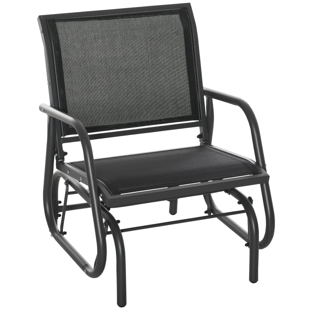 Outdoor Gliding Swing Chair Garden Seat with Armrests - Dark Grey Black