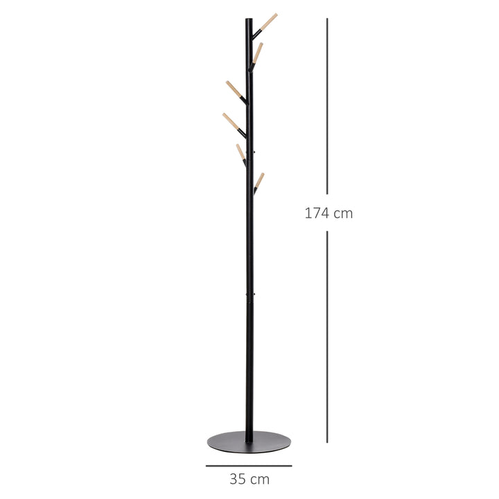 174cm Free Standing Coat Rack Stand with 6 Hooks Clothes Tree Hat Display Hall Tree Hanger Hanging Organizer for Hallway Bedroom Room Black