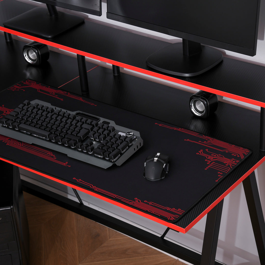 HOMCOM L-Shape Corner Gaming Desk Computer Table with Elevated Monitor Shelf Workstation, Black Red