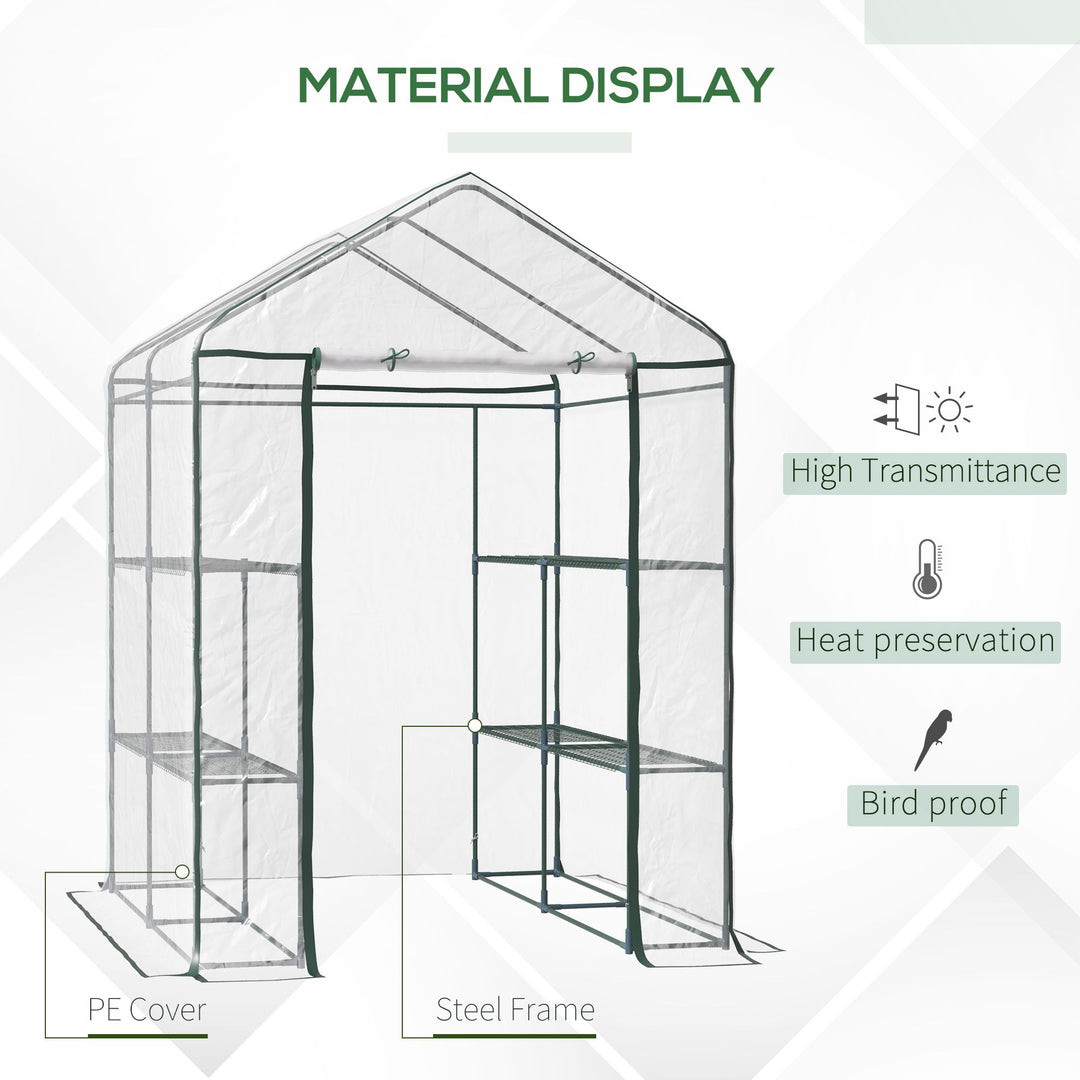 Outsunny 143 x 143 x 195 cm Walk-In Greenhouse 3 Tiers Portable Grow House w/ 8 Shelves, Metal Frame, PVC Film, Transparent
