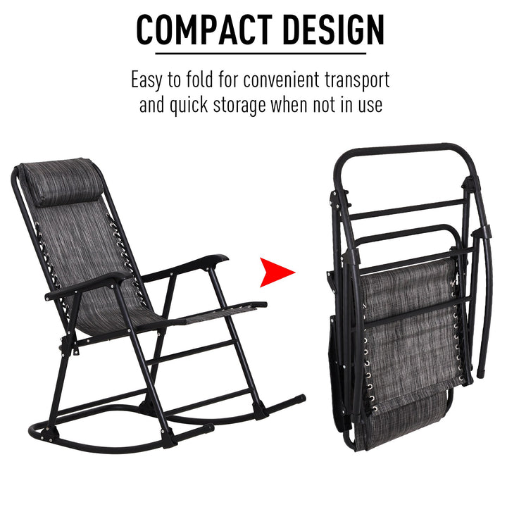 Garden Rocking Chair Folding Outdoor Adjustable Rocker Zero-Gravity Seat with Headrest Camping Fishing Patio Deck - Grey
