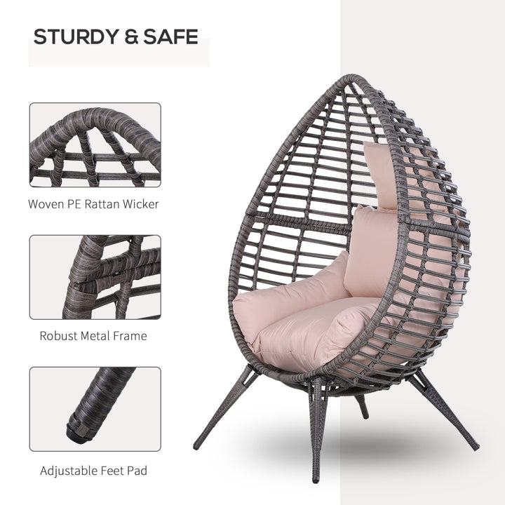 Outdoor Indoor Rattan Egg Chair Wicker Weave Teardrop Chair with Cushion