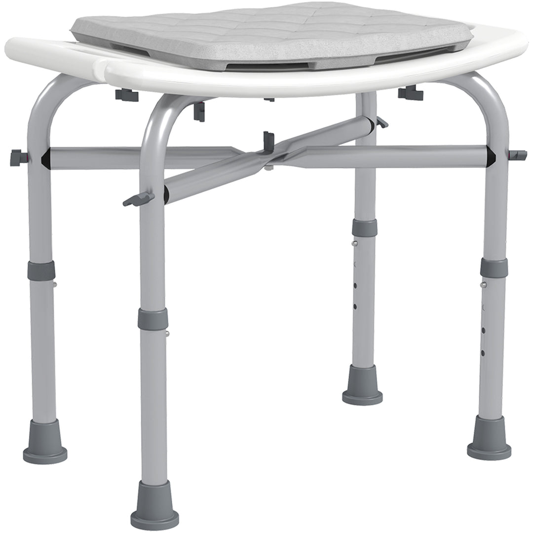 Aluminium Shower Stool for Elderly, Height Adjustable Shower Seat with Removable Padded Cushion, Shower Head Holder, Non-Slip Bath Stool for Seniors, Disabled, Pregnant, White