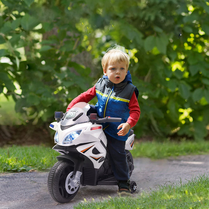 Kids 6V Electric Ride On Motorcycle Police Car Toy for 18 - 36 months White