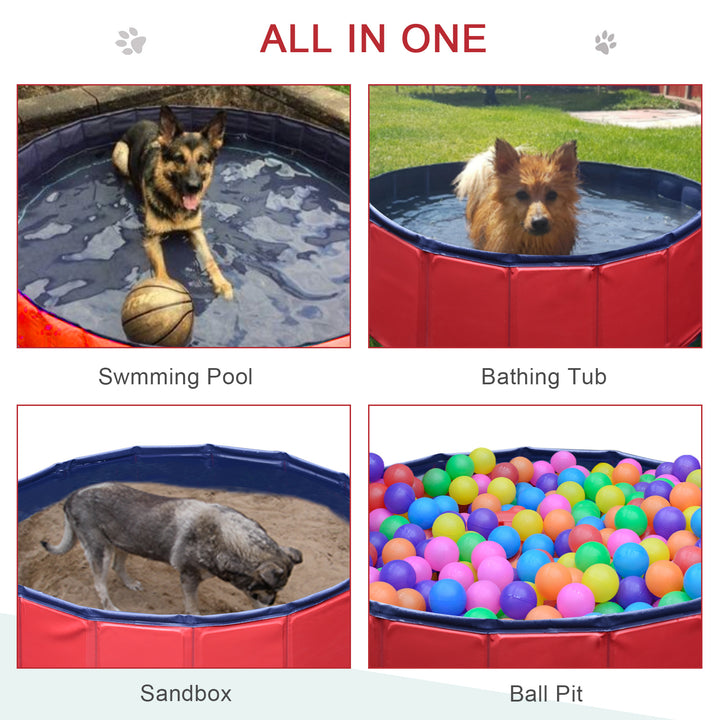 PawHut Pet Swimming Pool, Foldable, 80 cm Diameter-Red