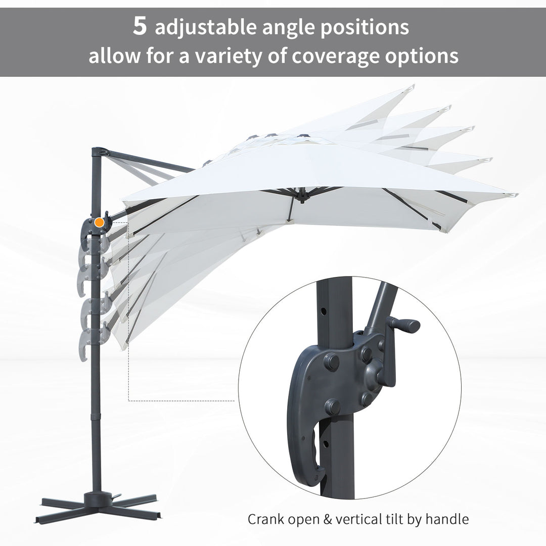 2.5 x 2.5m Patio Offset Parasol Umbrella Cantilever Hanging Aluminium Sun Shade Canopy Shelter 360¡ Rotation with Crank Handle and Cross Base