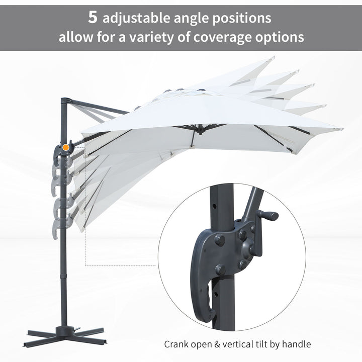 2.5 x 2.5m Patio Offset Parasol Umbrella Cantilever Hanging Aluminium Sun Shade Canopy Shelter 360¡ Rotation with Crank Handle and Cross Base