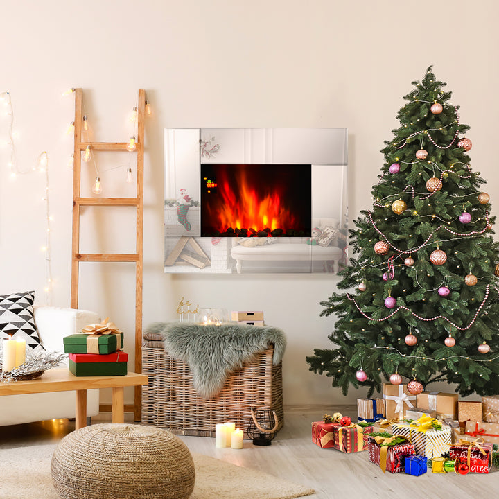 1800W Wall Mounted Electric Fireplace Heater 7 Coloured LED Light Fire Glass Screen with Pebble Effect &amp; Remote Control