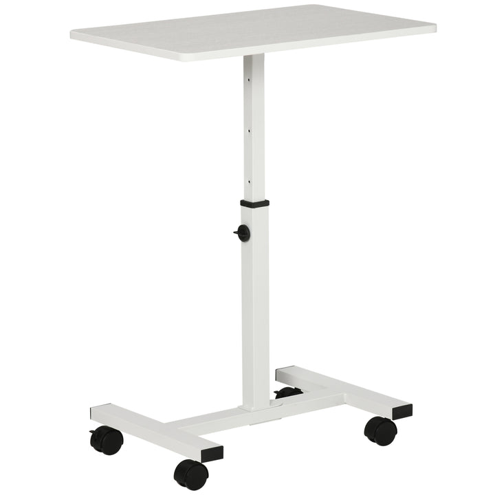 Mobile Overbed Table, Rolling Laptop Stand with Wheels, Height Adjustable Sofa Side Table for Home Office, White