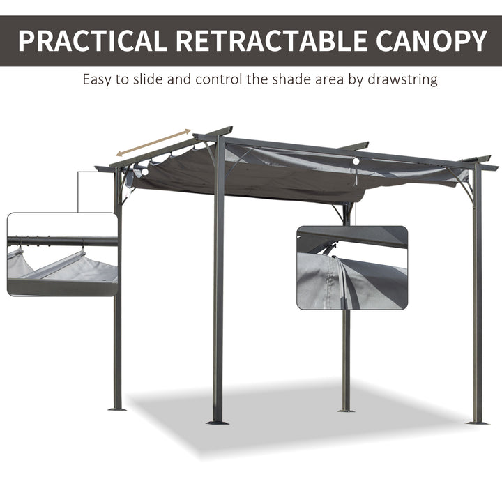 3x3 (m) Metal Pergola Gazebo Awning Retractable Canopy Outdoor Garden Sun Shade Shelter Marquee Party BBQ Grey