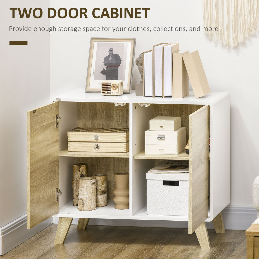 Modern Sideboard with Push to Open Doors Adjustable Shelf - White and Oak