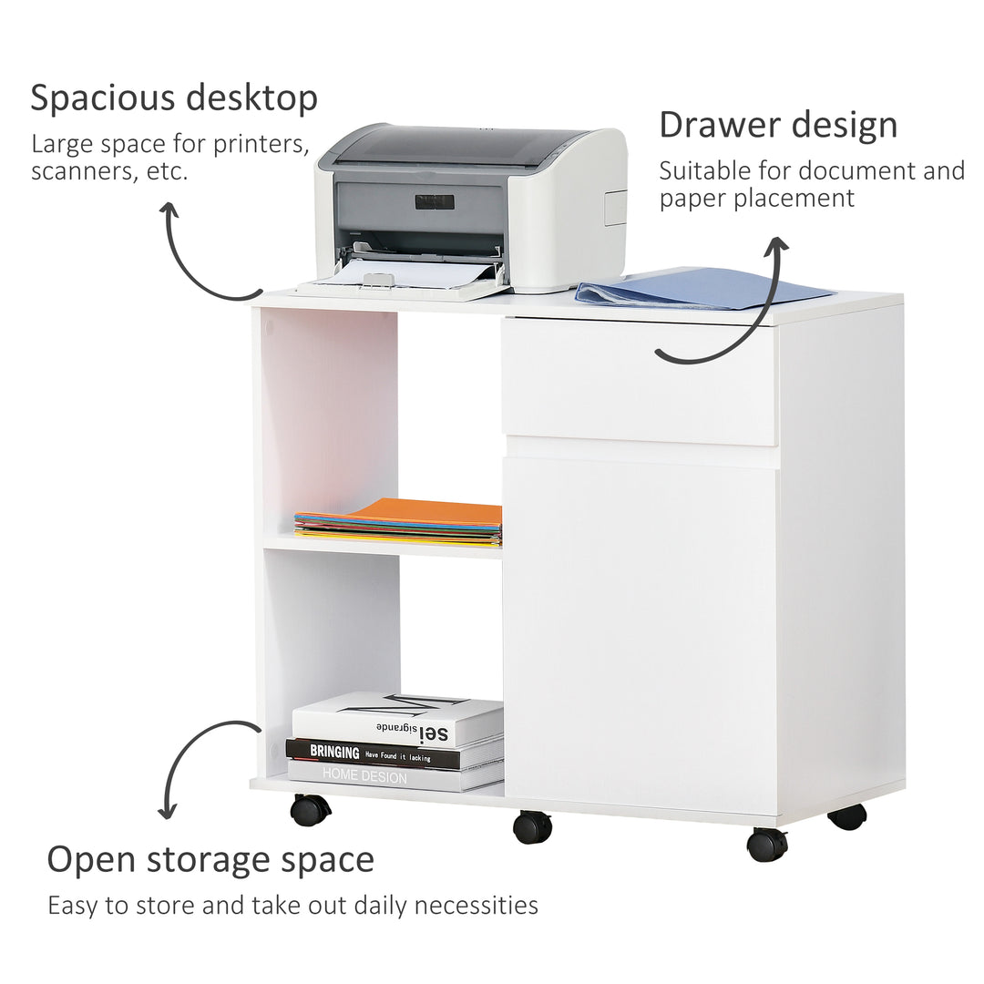Filing Cabinet/Printer Stand with Open Storage Shelves, for Home or Office Use, Including an Easy Drawer, White