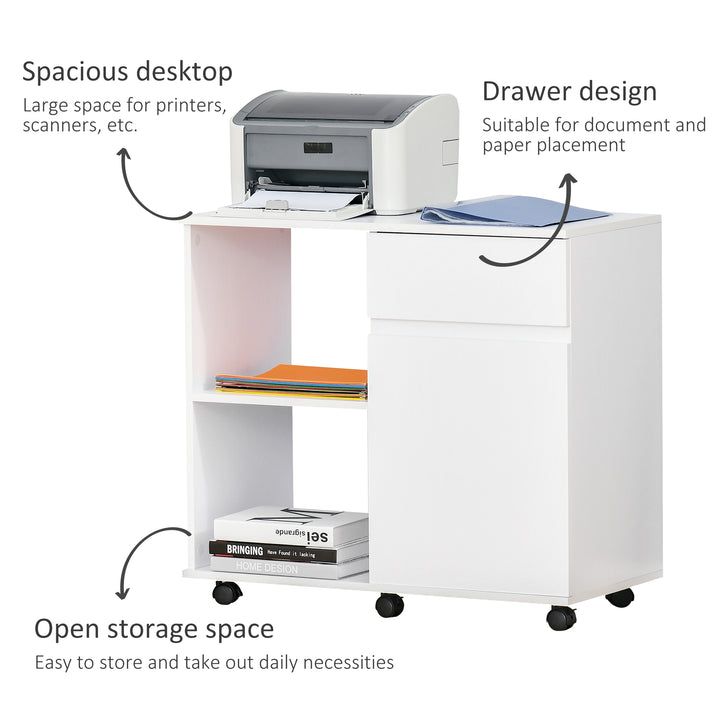 Filing Cabinet/Printer Stand with Open Storage Shelves, for Home or Office Use, Including an Easy Drawer, White