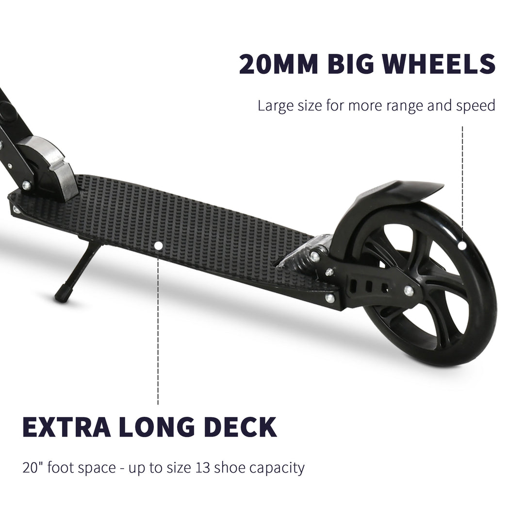 One-click Folding Kick Scooter for 14+ w/ Adjustable Handlebar, Push Scooter with Kickstand, Dual Brake System, Shock Absorber, Black