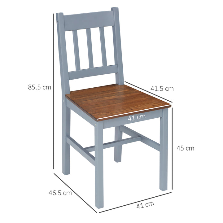 Dining Chairs Set of 2, Kitchen Chair with Slat Back, Pine Wood Structure for Living Room and Dining Room, Grey