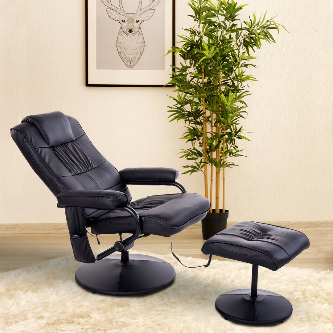 Manual Sofa Reclining Armchair PU Leather Massage Recliner Chair and Ottoman, Black