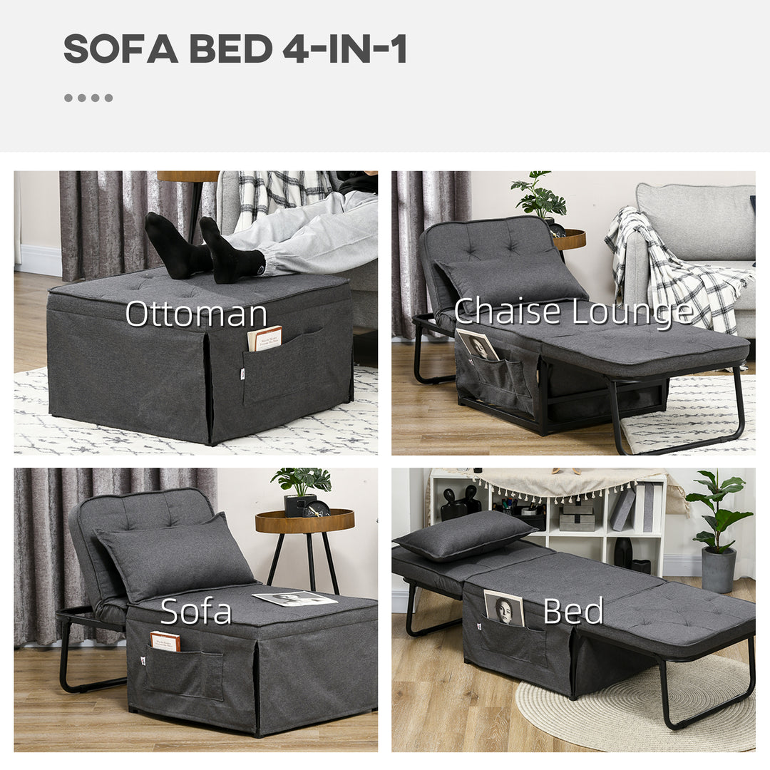 Folding Sofa Bed, Fabric Sleeper Chair Bed with Adjustable Backrest, Pillow, Side Pocket for Home Office, Bedroom, Living Room, Charcoal Grey