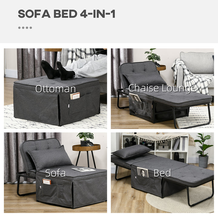 Folding Sofa Bed, Fabric Sleeper Chair Bed with Adjustable Backrest, Pillow, Side Pocket for Home Office, Bedroom, Living Room, Charcoal Grey