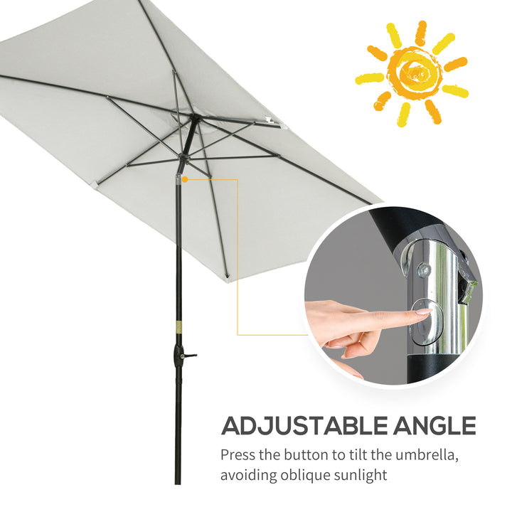 Outsunny 2 x 3m Garden Parasol Umbrella, Rectangular Market Umbrella Patio, Outdoor Table Umbrellas with Crank &amp; Push Button Tilt, Cream White