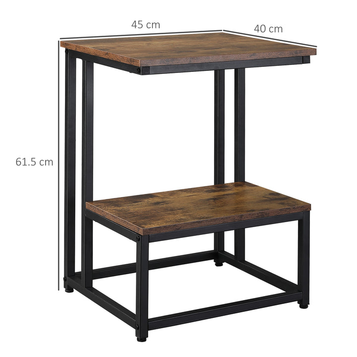 Side Table, Double Layer End Table, Modern Coffee Table with Steel Frame and Adjustable Non-Slip Feet for Living room, Bedroom, Rustic Brown
