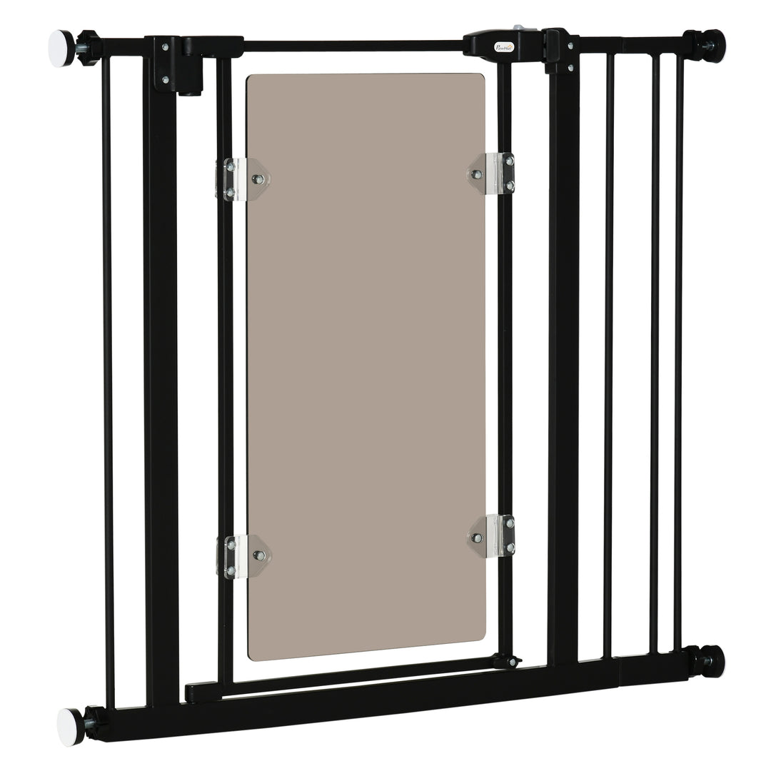 PawHut Pressure Fit Pet Safety Gate, Auto-Close Dog Barrier Stairgate w/ Double Locking, Acrylic Panel for Doors, Hallways, Staircases, Black