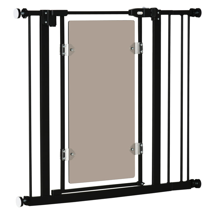 PawHut Pressure Fit Pet Safety Gate, Auto-Close Dog Barrier Stairgate w/ Double Locking, Acrylic Panel for Doors, Hallways, Staircases, Black