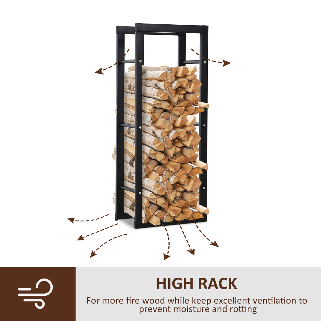 HOMCOM Metal Firewood Log Holder Tall Firewood Rack Indoor Outdoor Fireplace Wood Storage Shelf with Side Rails, Black, 40W x 25D x 100H cm