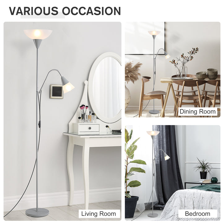 Modern Floor Reading Lamp 2 Adjustable Heads Light Steel Base Living Room Bedroom Office, 179.5cm