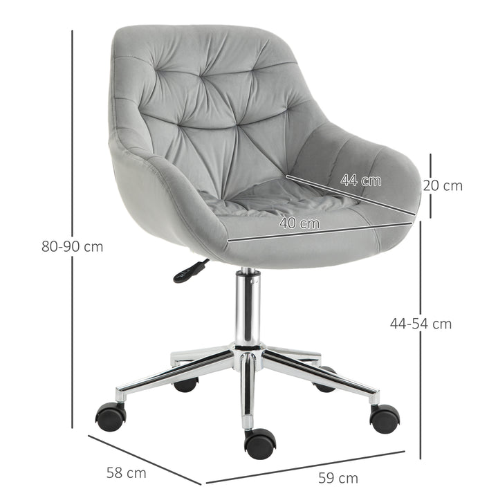 Vinsetto Home Office Chair Velvet Ergonomic Computer Chair Comfy Desk Chair with Adjustable Height, Arm and Back Support, Grey