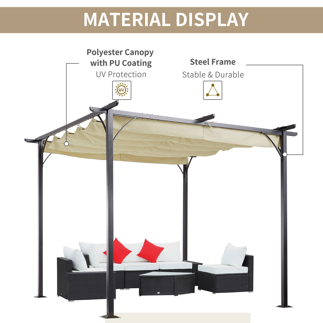 3 x 3(m) Metal Pergola Gazebo Awning Retractable Canopy Outdoor Garden Sun Shade Shelter Marquee Party BBQ Beige