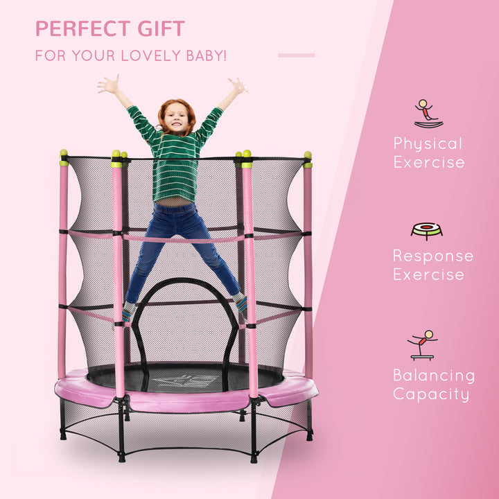 5.2FT Kids Trampoline with Safety Enclosure, Indoor Outdoor Toddler Trampoline for Ages 3-10 Years, Pink