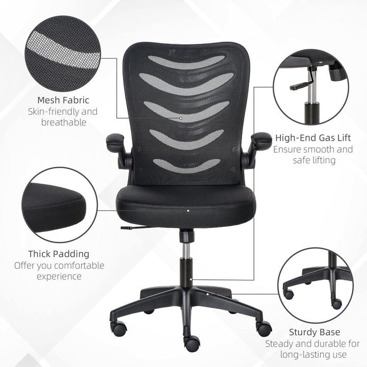 Vinsetto Mesh Swivel Chair for Home Task Desk Chair with Lumbar Back Support, Flip-Up Arm, Adjustable Height, Black
