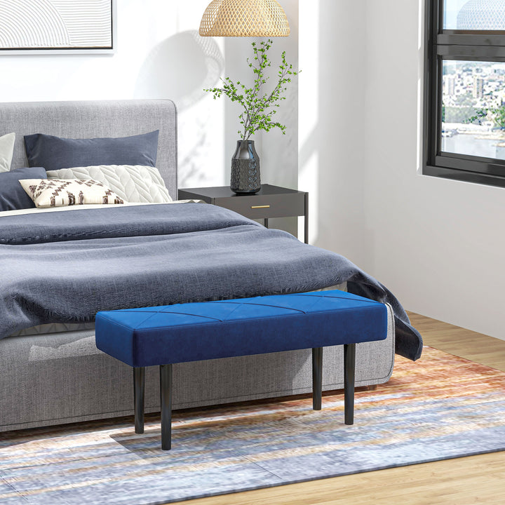 End of Bed Bench with X-Shape Design and Steel Legs, Upholstered Hallway Bench for Bedroom, Blue