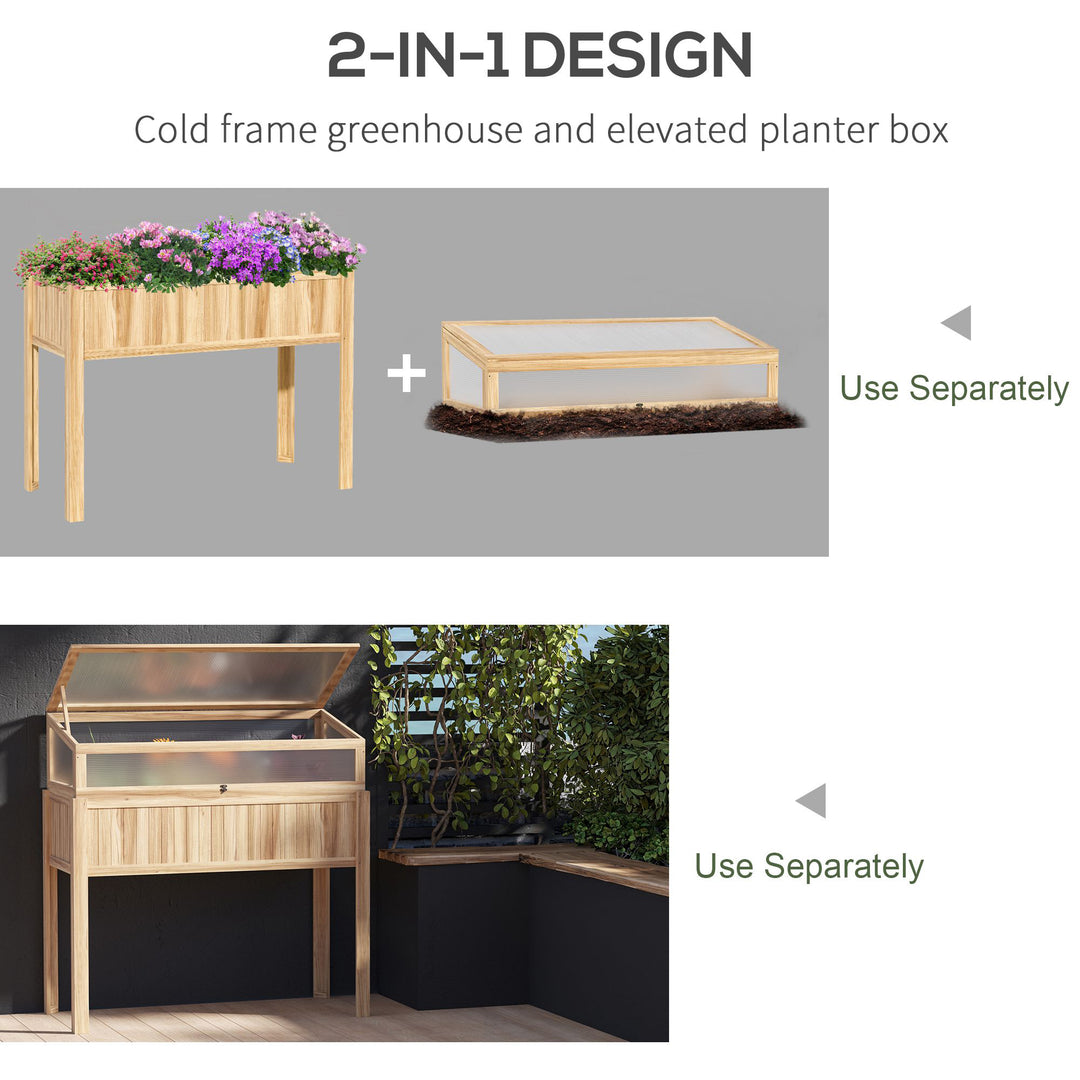 Outsunny Raised Garden Bed 2-IN-1 Wood Cold Frame Greenhouse with Elevated Garden Box, Openable Top for Flowers, Vegetables, Plants, Natural