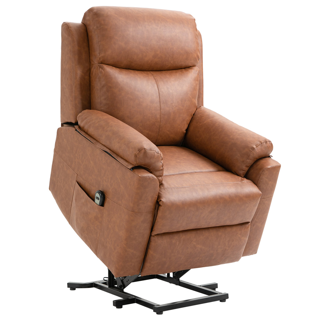 Power Lift Chair Electric Riser Recliner for Elderly, Faux Leather Sofa Lounge Armchair with Remote Control and Side Pocket, Brown