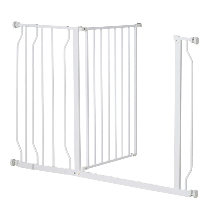 Wide Dog Safety Gate, with Door Pressure, for Doorways, Hallways, Staircases - White