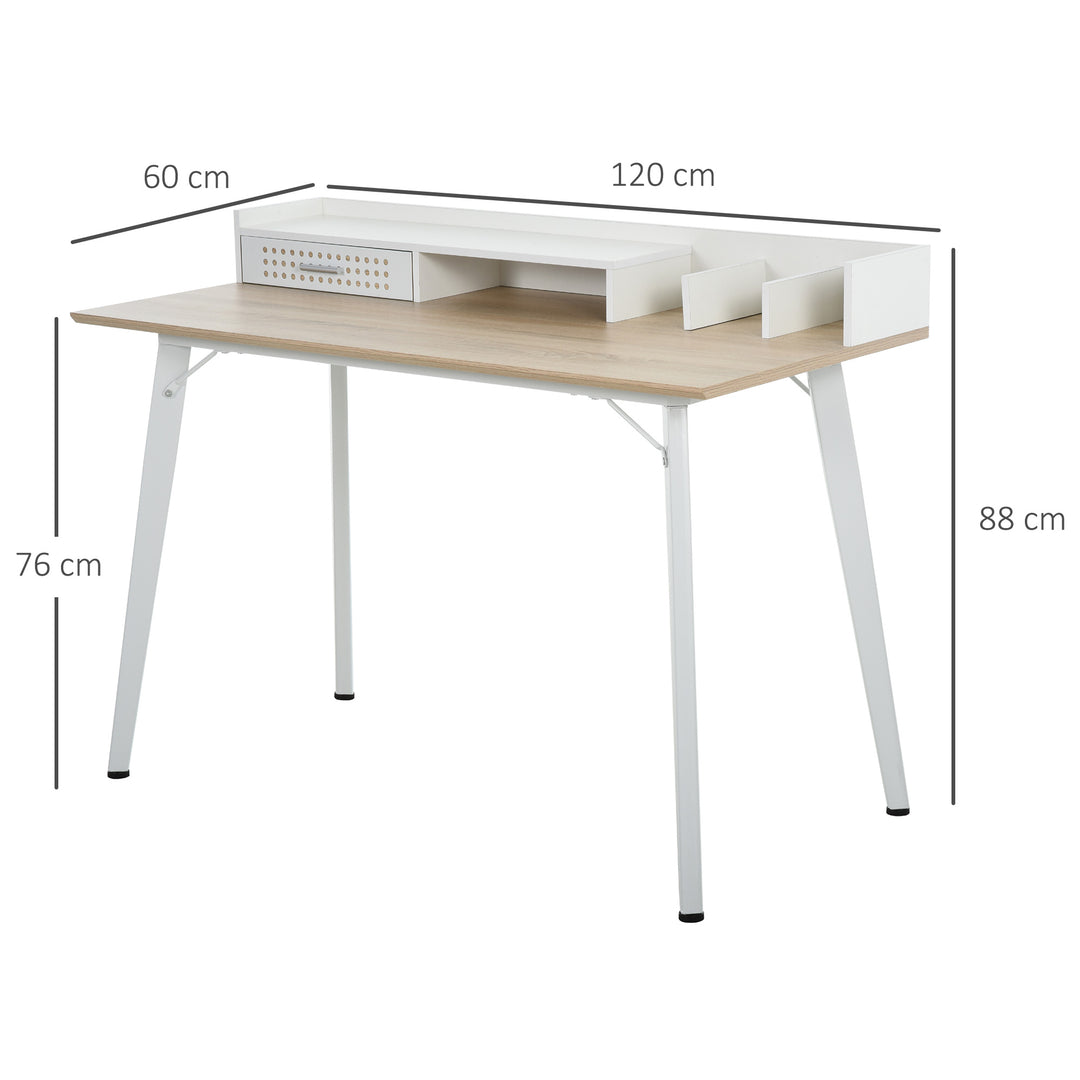 Modern Computer Desk Laptop Writing Table w/Hutch 1 Drawer workstation Home Office Furniture Oak Color and White