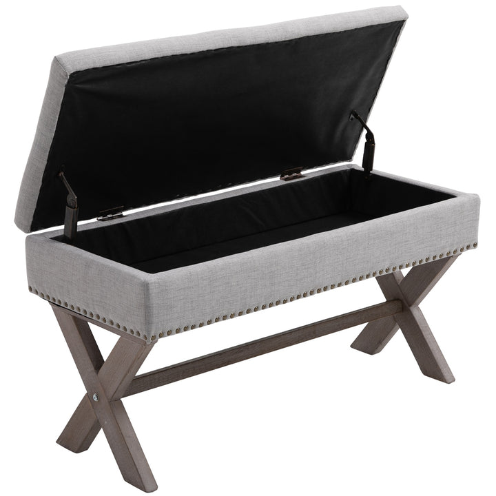 Elegant Storage Stool Ottoman Bentwood Frame, Grey