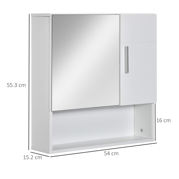 kleankin Bathroom Mirror Cabinet, Wall Mounted Storage Cupboard Organizer with Double Doors and Adjustable Shelf, White
