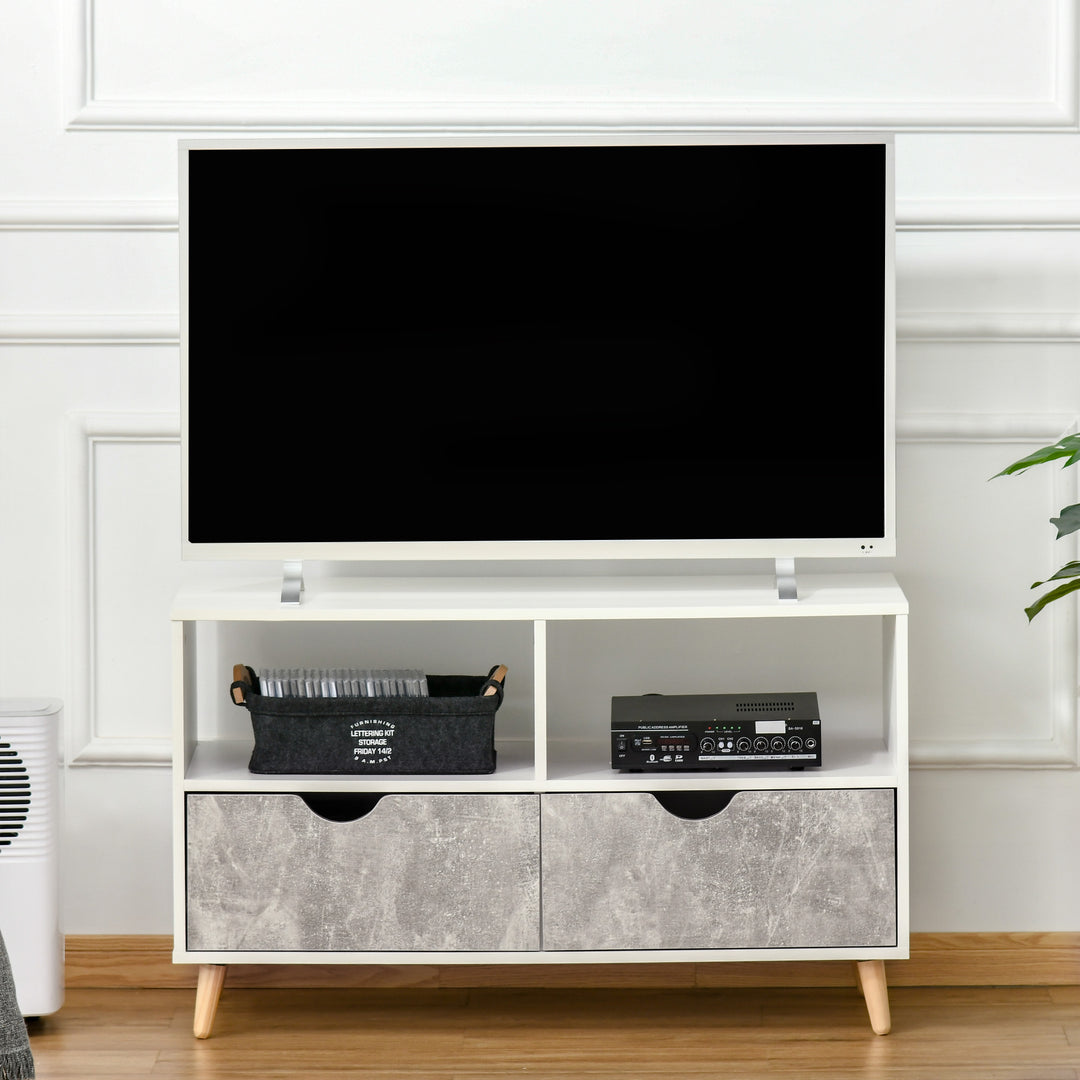 HOMCOM TV Stand with Shelf &amp; Drawers Storage Cabinet Media Entertainment Center Modern Grey