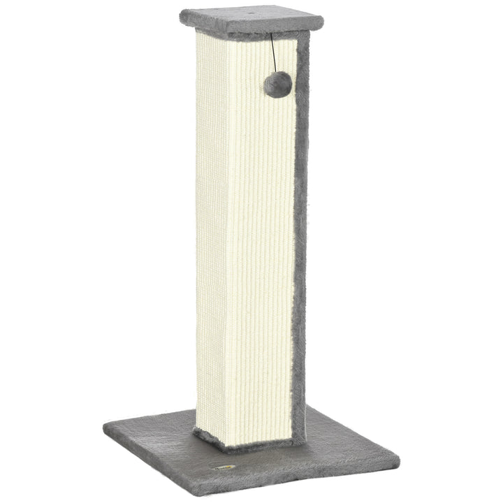PawHut 81cm Cat Scratcher, Vertical Full Scratcher with Natural Sisal Rope, Hanging Ball and Soft Plush, Grey